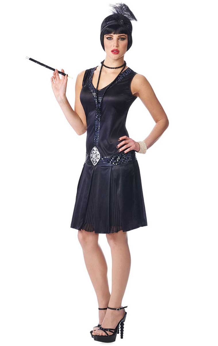 Women's Sexy Black Great Gatsby Dress 1920's Costume - Front View