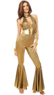 Women's Disco Diva Gold 1970's Jumpsuit Fancy Dress Costume Main Image