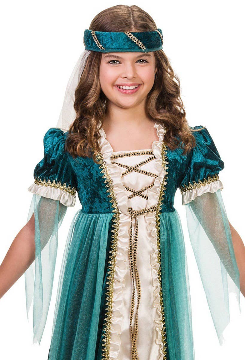 Girl's Emerald Green Juliet Book Week Fancy Dress Costume - Close Image