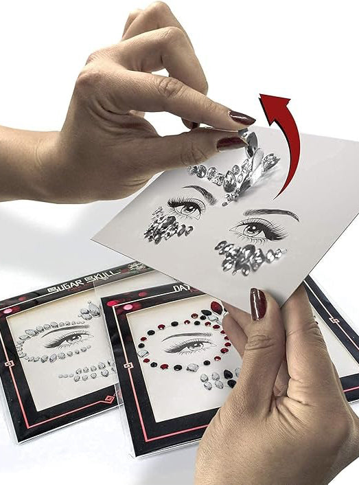 Fright Fest Sugar Skull Red Black and Silver Day of the Dead Face Jewels - Instructions Image