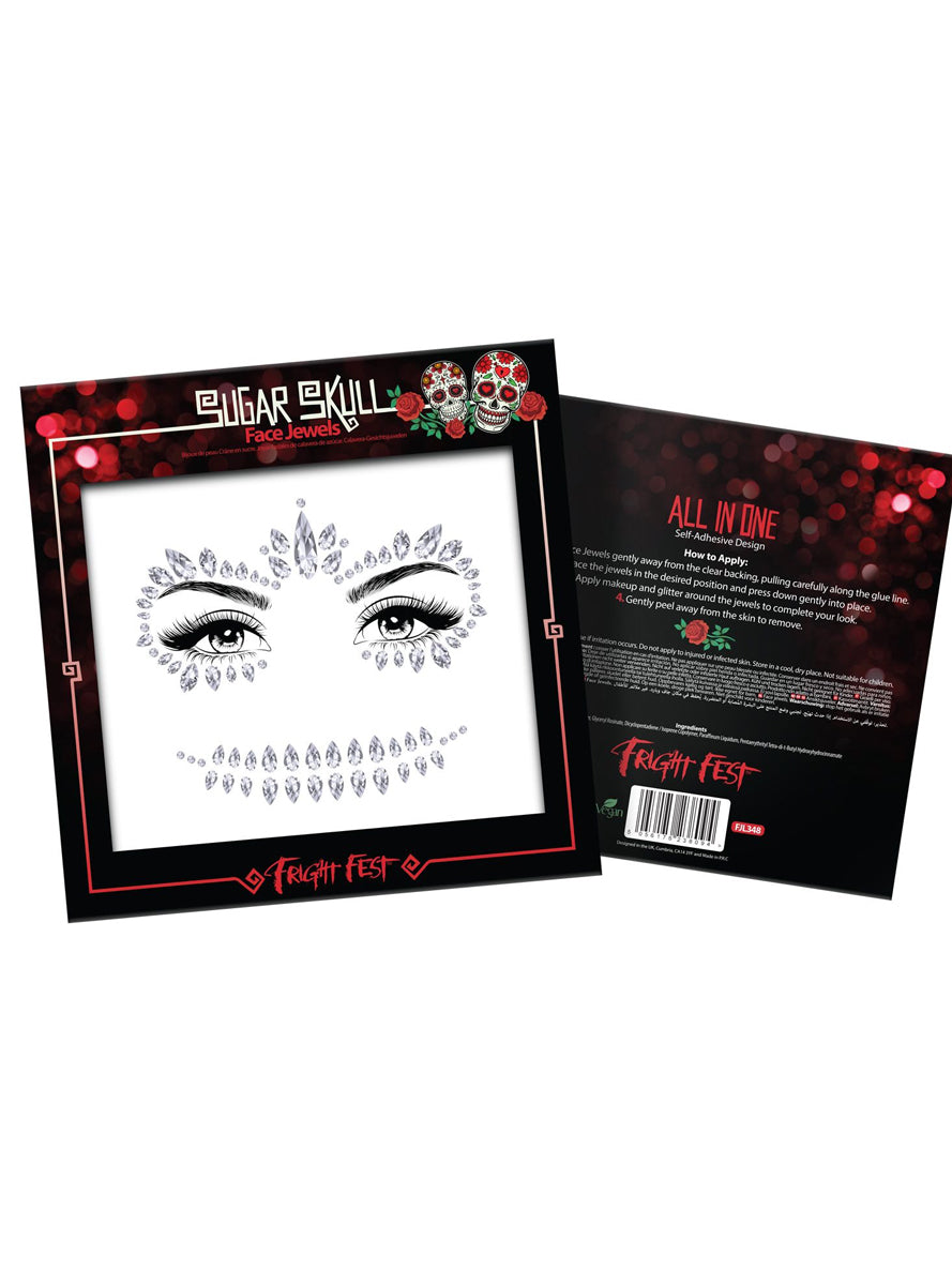 Fright Fest Sugar Skull Silver Day of the Dead Face Jewels - Main Image