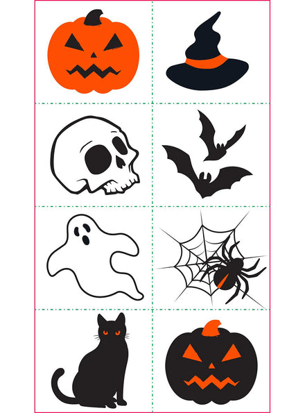 8 Pack of Halloween Fright Night Temporary Tattoos - Main Image