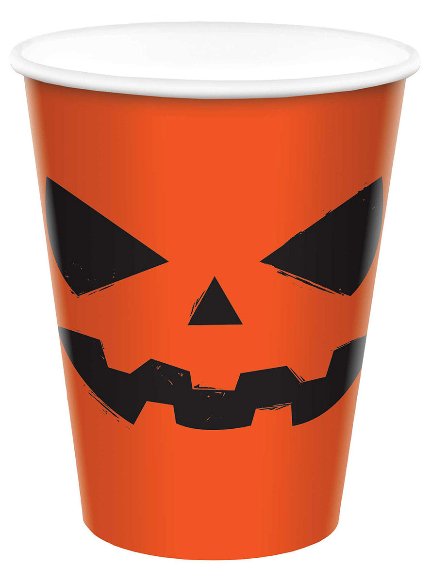 8 Pack of Halloween Fright Night Orange Pumpkin Paper Cups 266ml - Main Image