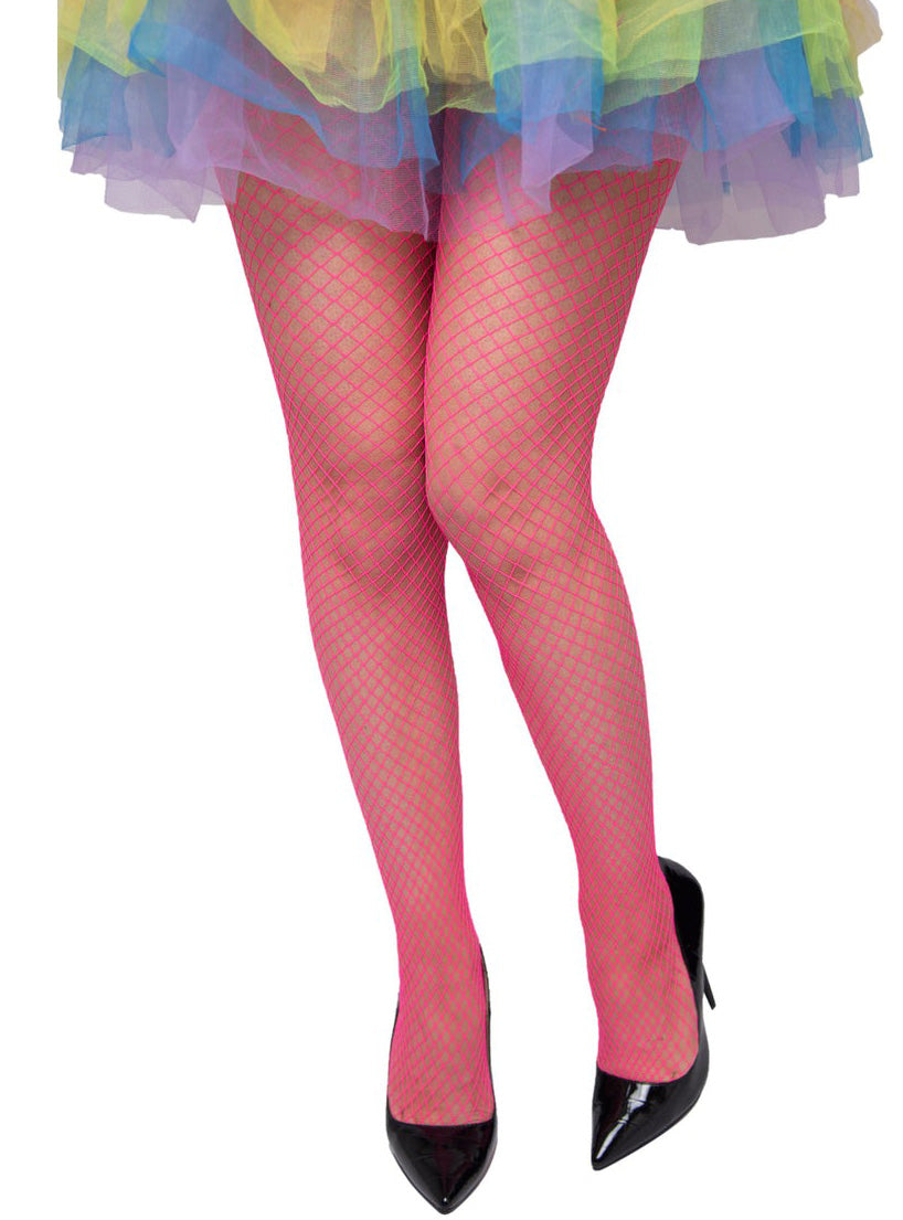 Full Length Neon Pink Fishnet Costume Stockings - Main Image