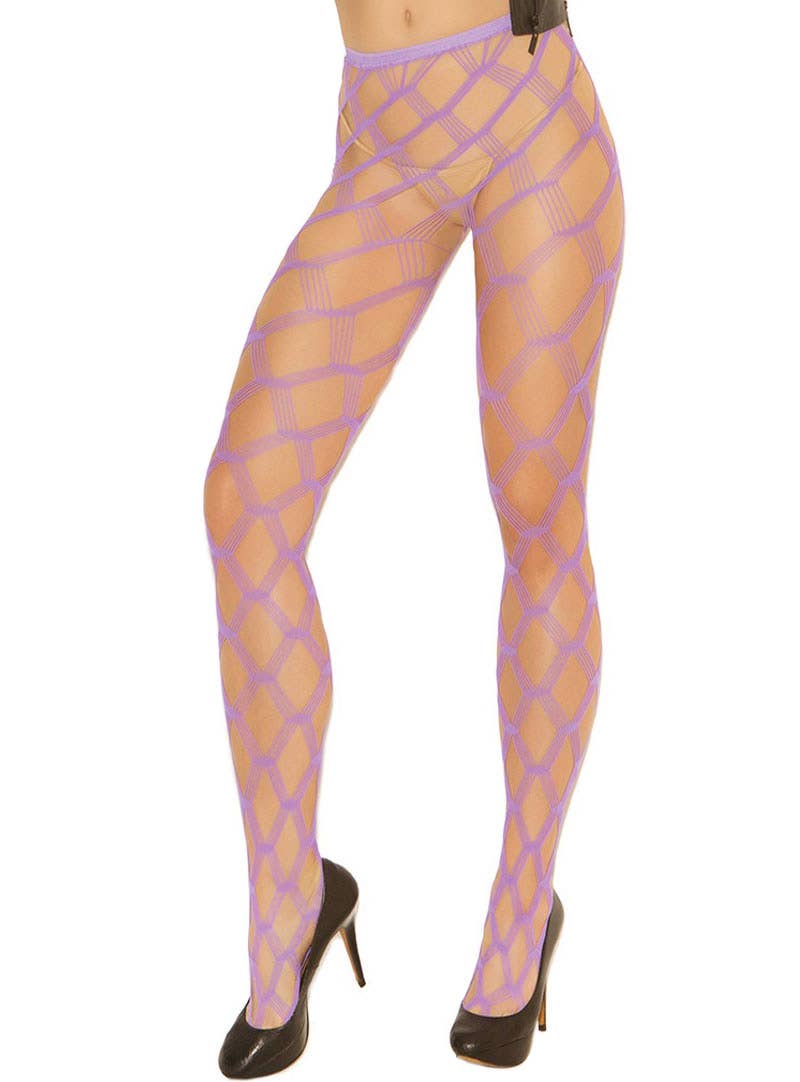 Image of Full Length Strappy Purple Net Women's Pantyhose