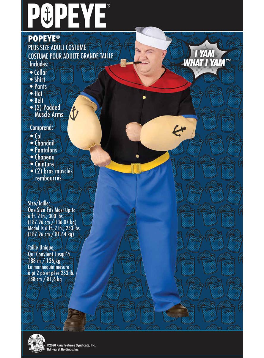 Mens Licensed Popeye Sailor Plus Size Costume - Packaging Image