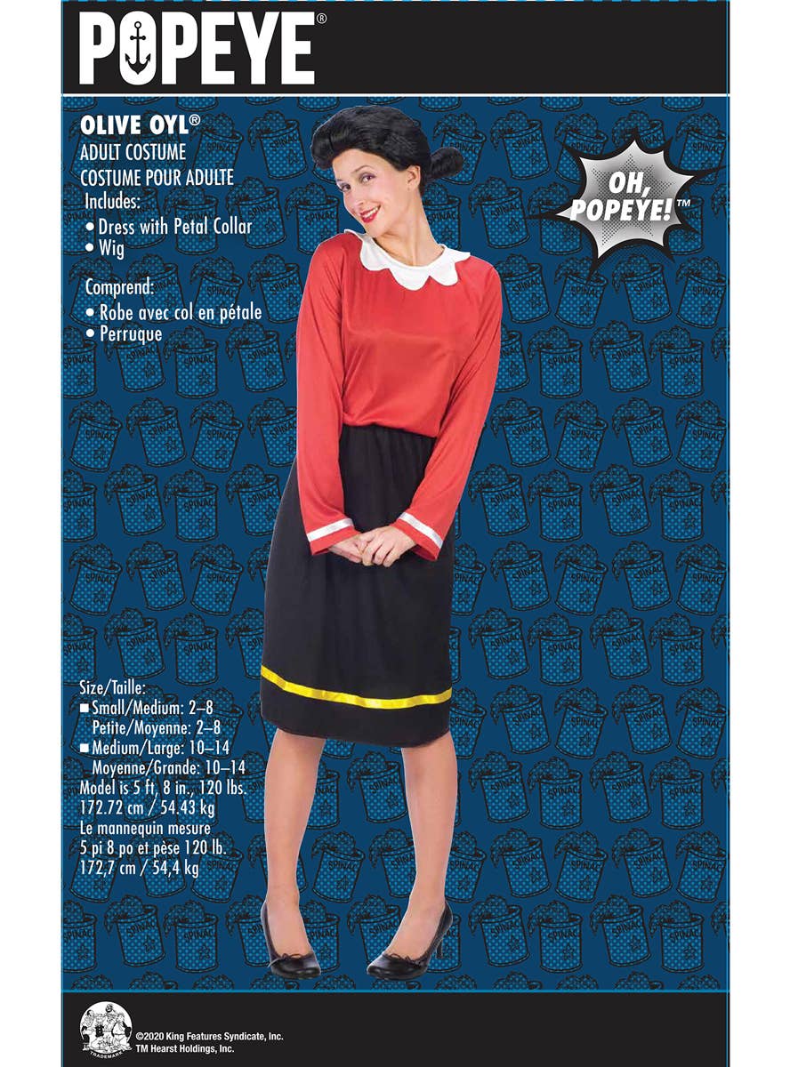 Olive Oyl Womens Costume Popeye Dress Up Costume for Women