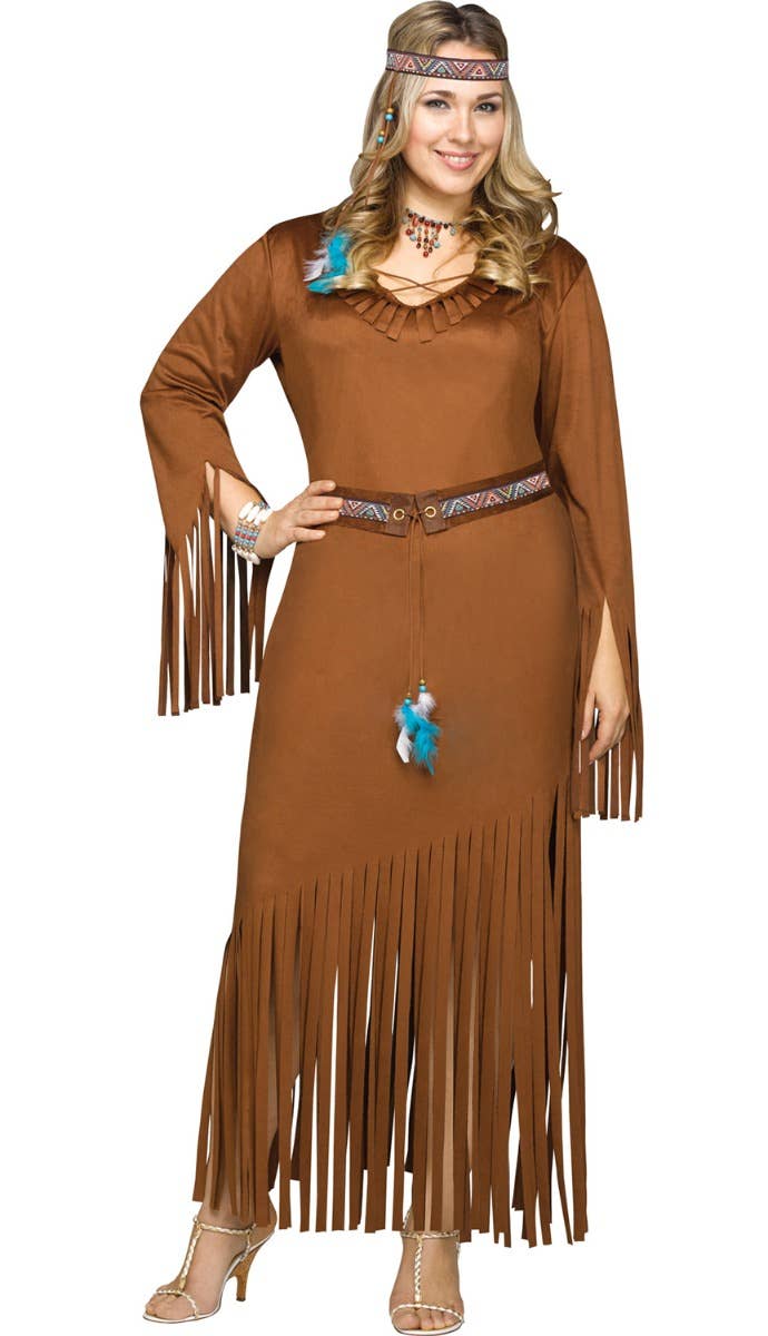 Plus Size Native American Indian Women's Fancy Dress Costume Main Image