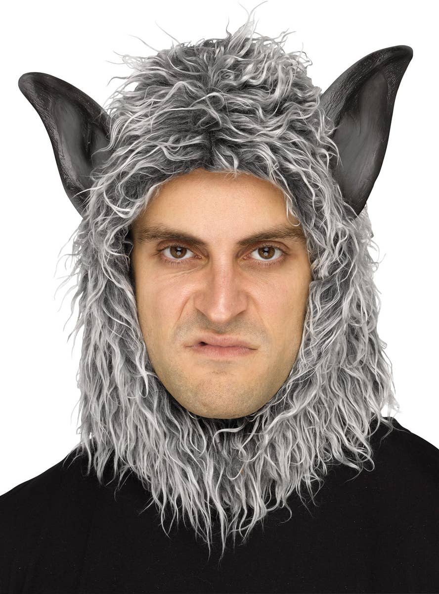 Image of Furry Grey Wolf Costume Hood with PVC Ears
