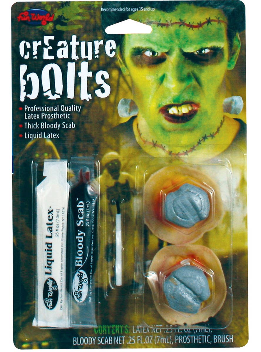 Frankenstein Bolts Special FX Prosthetic Kit with Fake Blood and Liquid Latex