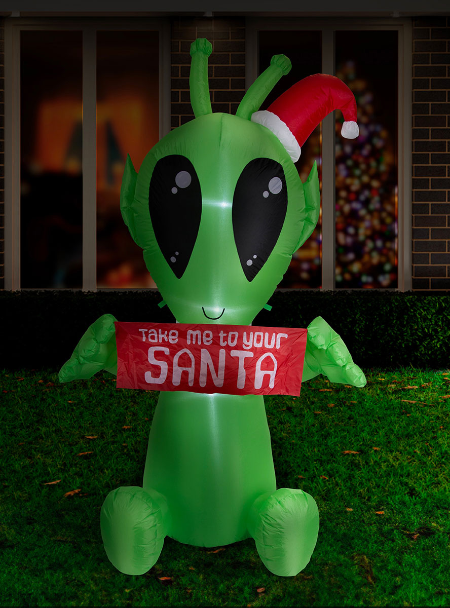 Inflatable Alien Take Me To Your Santa 210cm Funny Christmas Decoration - Alternate Image 2