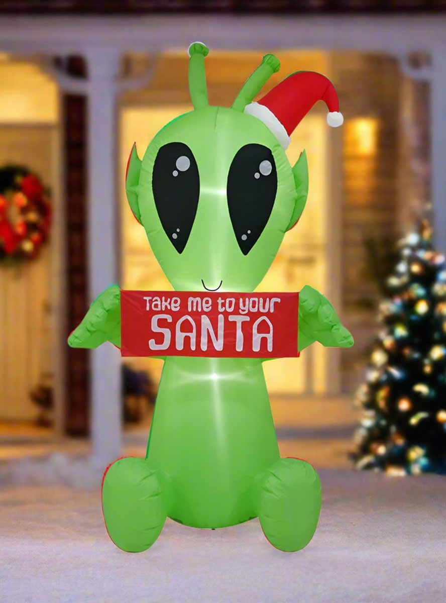 Inflatable Alien Take Me To Your Santa 210cm Funny Christmas Decoration - Alternate Image