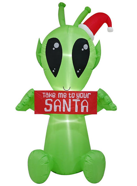 Inflatable Alien Take Me To Your Santa 210cm Funny Christmas Decoration - Main Image