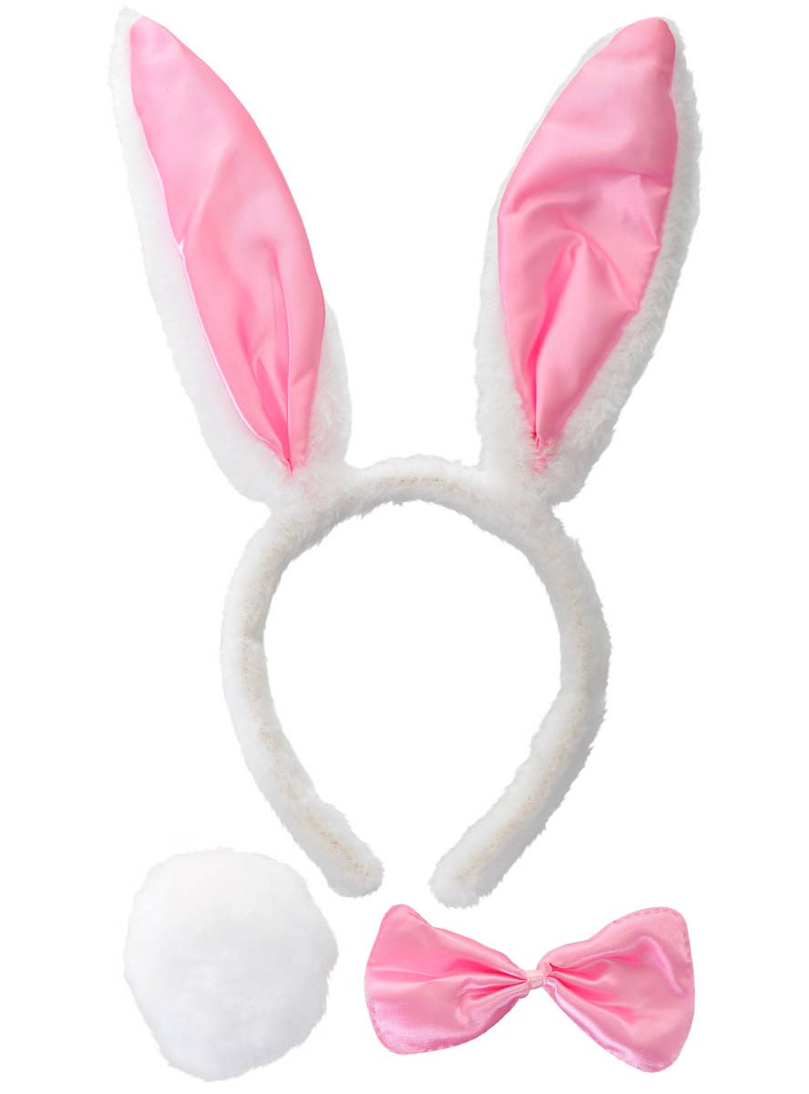 Image of Plush White and Pink Satin Bunny 3 Piece Costume Kit