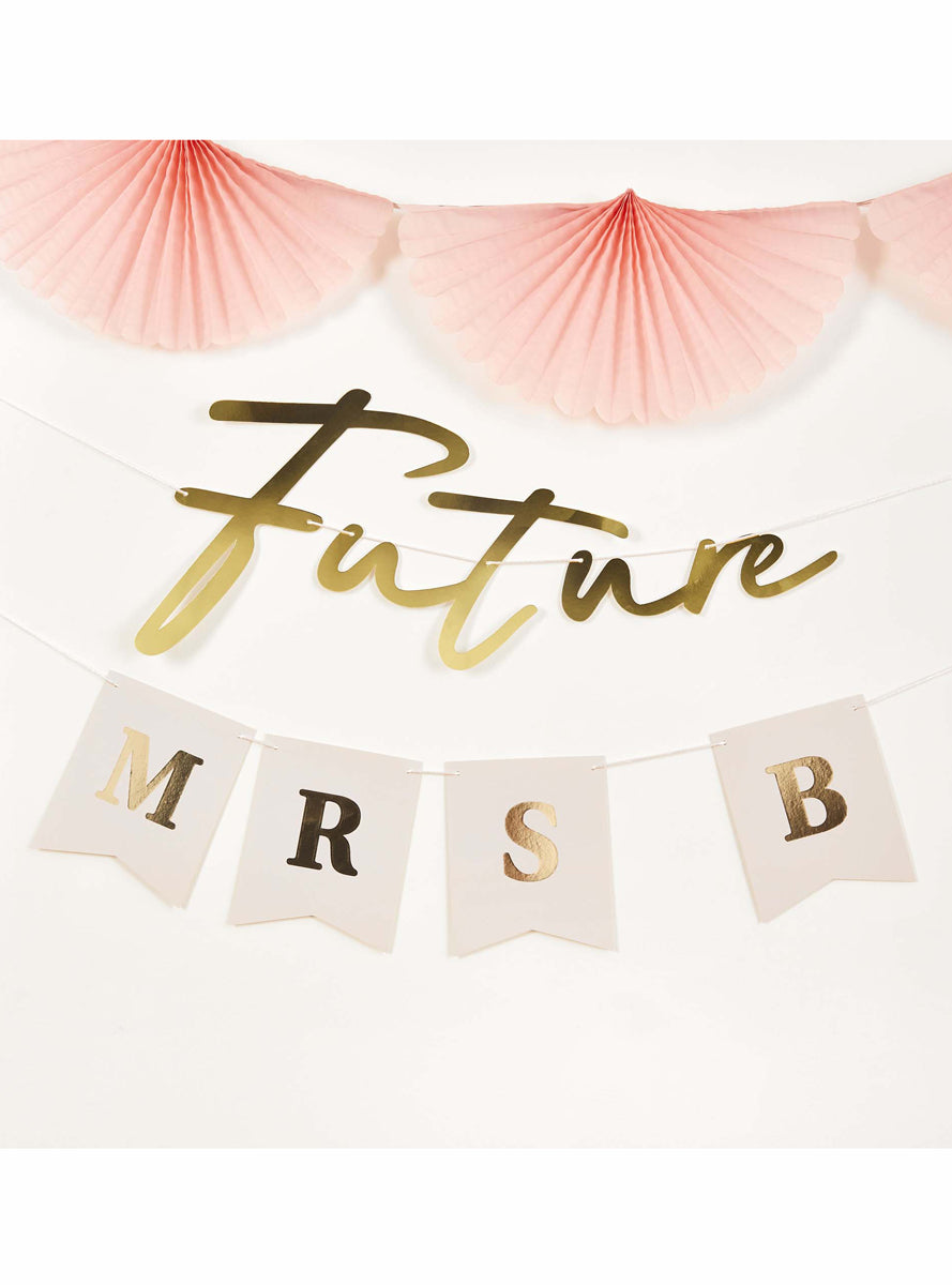 Future Mrs Bridal Shower 2m Long Customisable Gold Banner - Lifestyle Image 2
