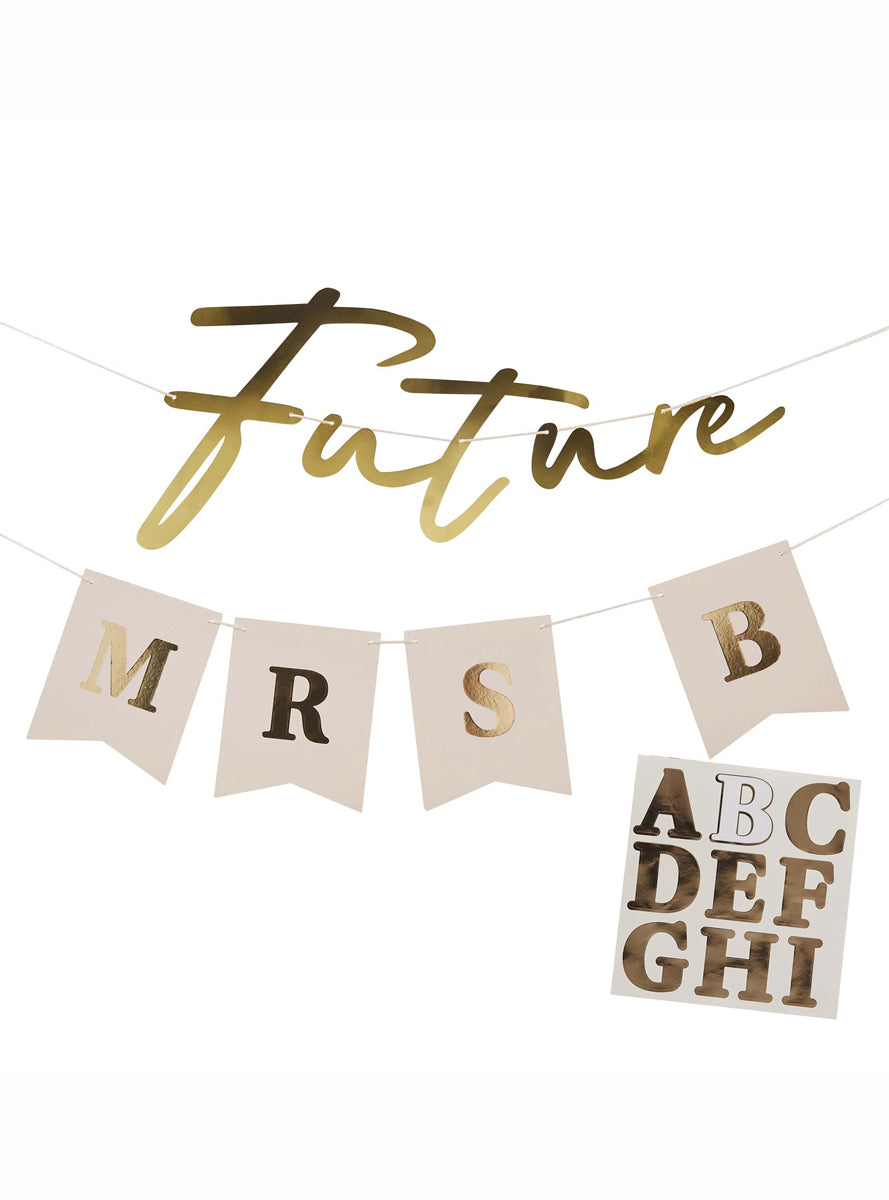 Future Mrs Bridal Shower 2m Long Customisable Gold Banner - Main Image