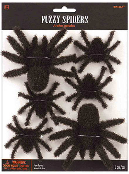 Pack of 6 Fluffy Black Spider Decorations - Main Image