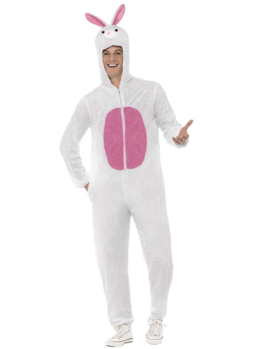 Mens Fluffy White Bunny Rabbit Costume Onesie - Main Image