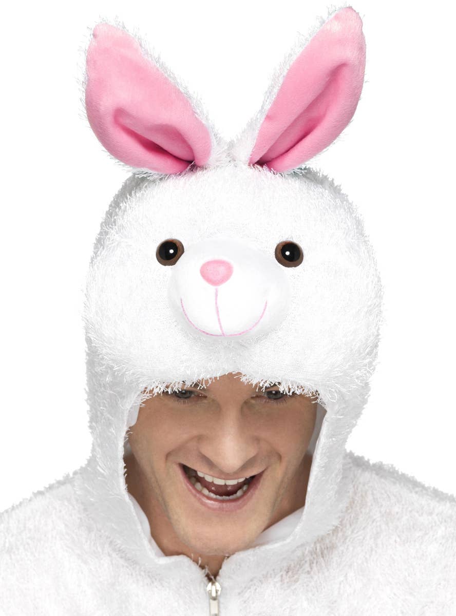 Mens Fluffy White Bunny Rabbit Costume Onesie - Hood Image