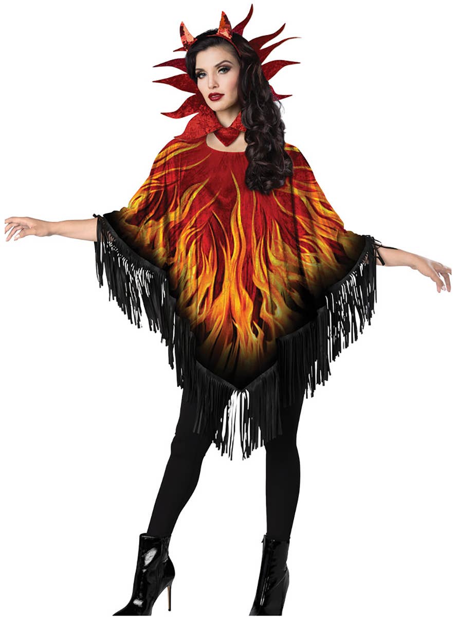 Image of Womens Halloween Costume, Flaming Devil Costume Set for Adults
