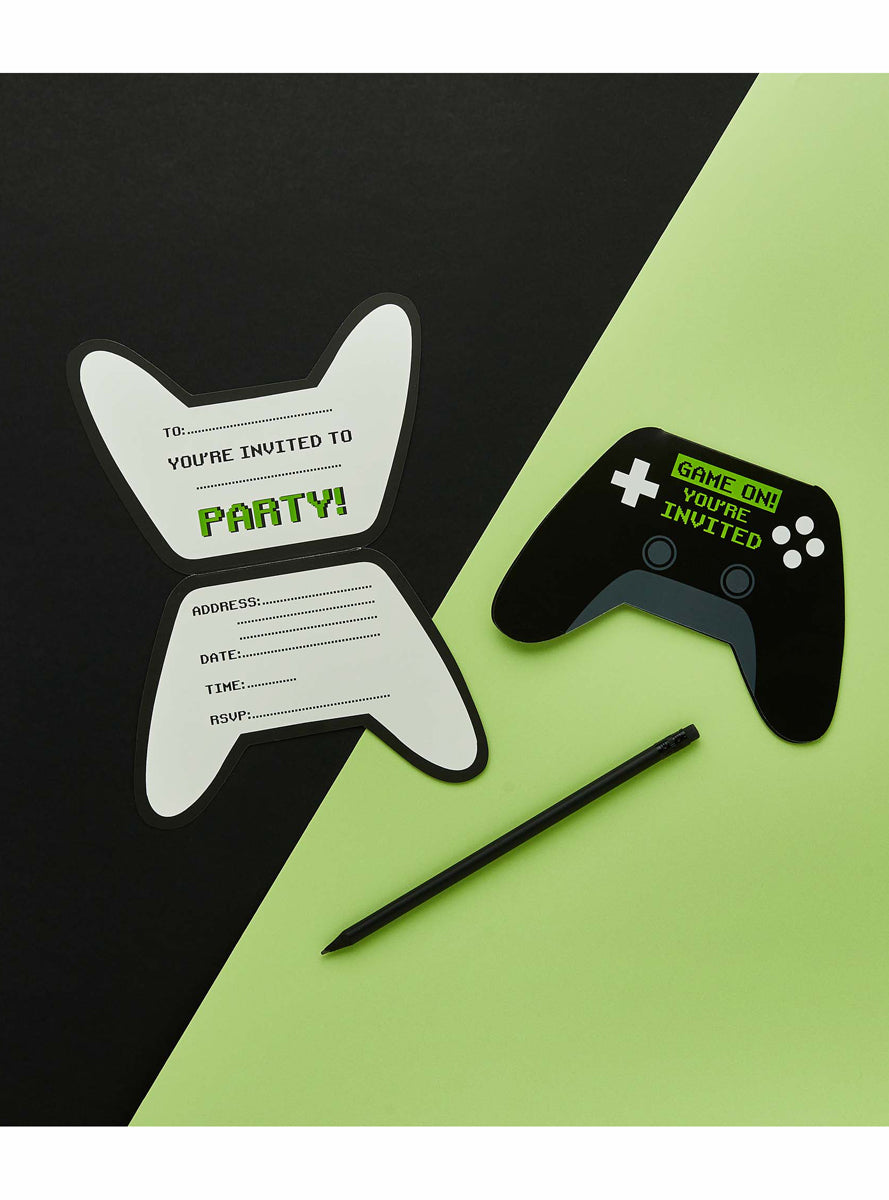 Game On 10 Pack Controller Shaped Birthday Party Invitations - Lifestyle Image