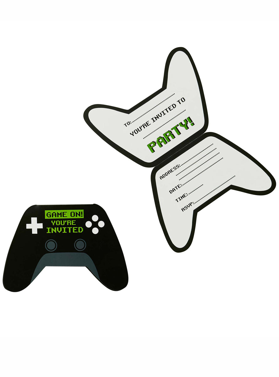 Game On 10 Pack Controller Shaped Birthday Party Invitations - Main Image