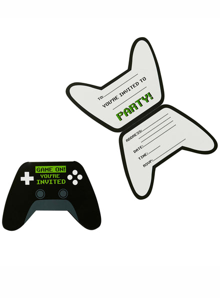 Game On 10 Pack Controller Shaped Birthday Party Invitations - Main Image