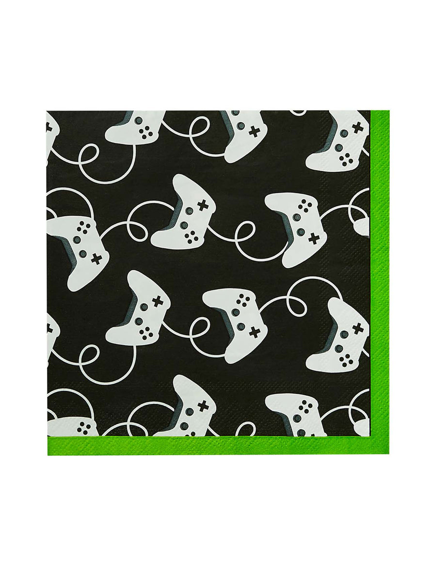 Game On 16 Pack Controller Print Green and Black Lunch Napkins - Main Image
