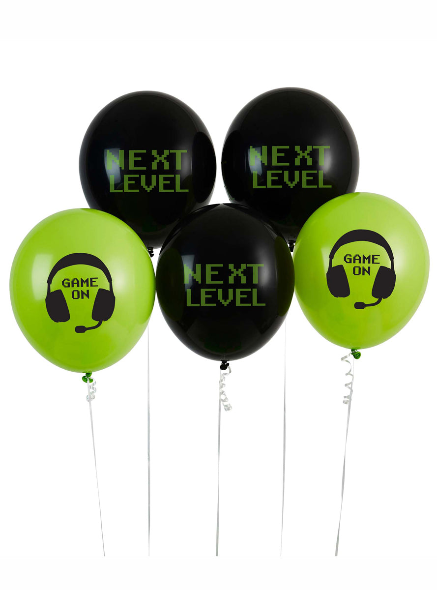 Game On 5 Pack Black and Green 30cm Latex Balloons - Main Image