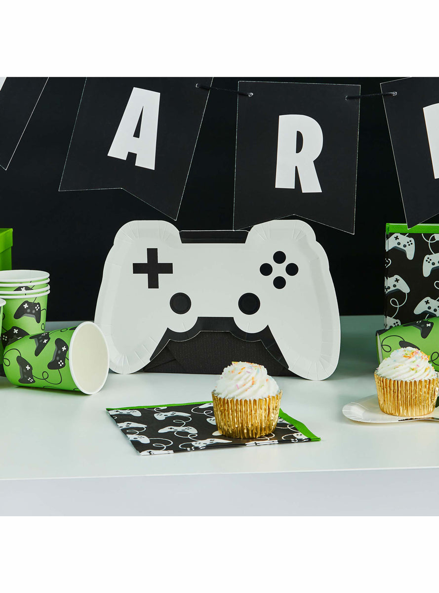 Game On 8 Pack White Controller Shaped Paper Plates - Lifestyle Image 2