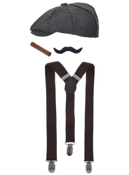 Image of 1920s Gangster Men's Flat Cap Accessory Set
