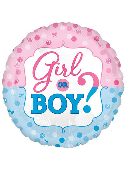 Gender Reveal Girl Or Boy 45cm Round Self Sealing Foil Balloon - Main Image