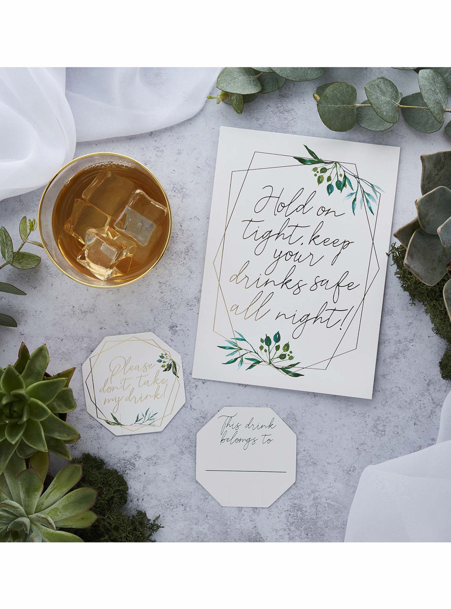 Geometric Greenery 11 Piece Glass Markers and Sign Set - Lifestyle Image 2