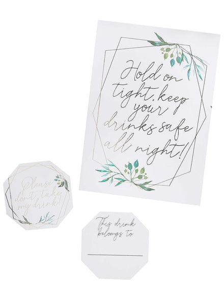 Geometric Greenery 11 Piece Glass Markers and Sign Set - Main Image