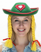 German Girl Womens Green Costume Hat with Braids - Main Image