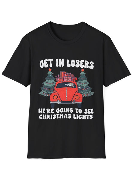 Black Adults Plus Size Christmas T-Shirt with Get In Losers Print