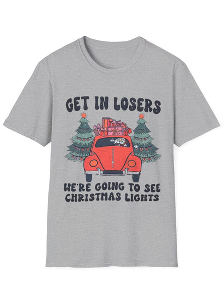 Grey Adults Plus Size Christmas T-Shirt with Get In Losers Print
