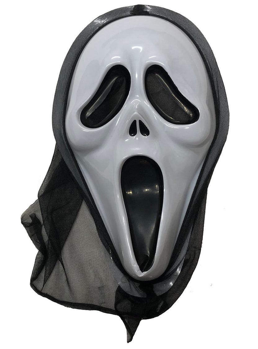 Ghostface Halloween Scream Costume Mask | Hooded Plastic Scream Mask