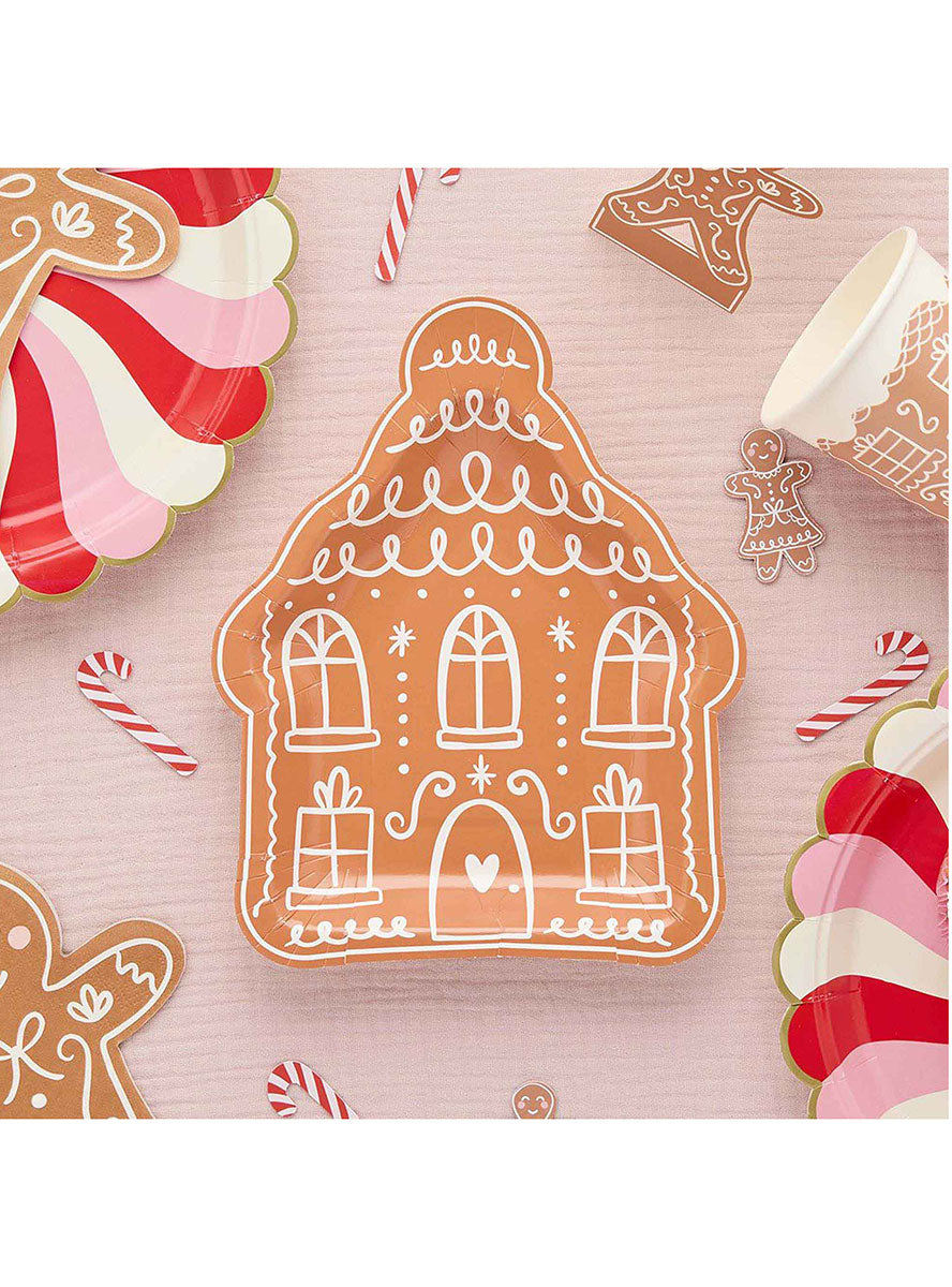 Christmas Gingerbread House Shaped 8 Pack Paper Plates – Lifestyle Image 1