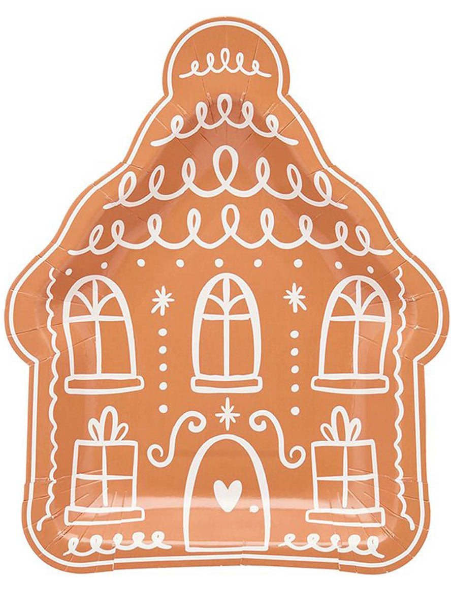 Christmas Gingerbread House Shaped 8 Pack Paper Plates – Main Image