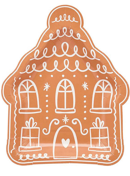 Christmas Gingerbread House Shaped 8 Pack Paper Plates – Main Image