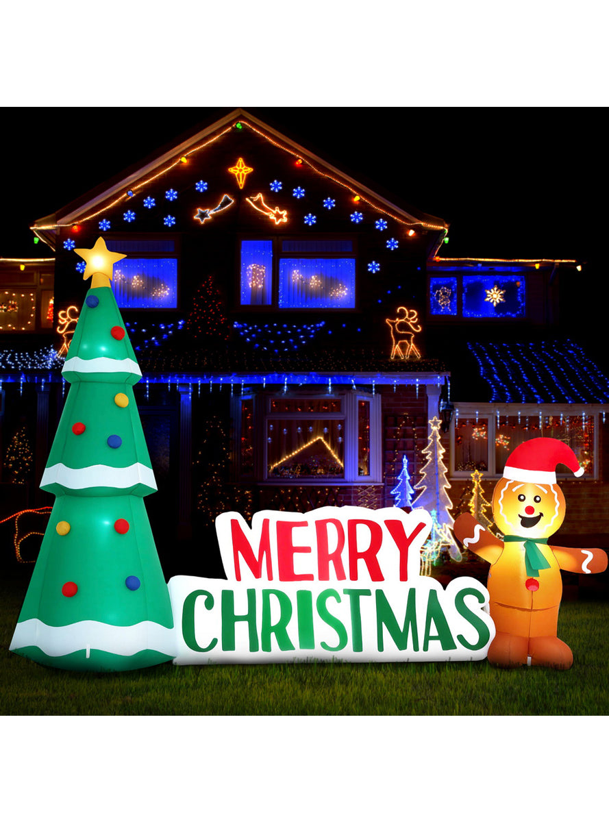 Gingerbread Man and Tree 10 Foot Inflatable Christmas Decoration - Alternate Image 1