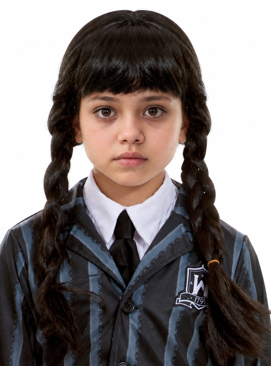 Gothic School Girl Black Plaits Costume Wig