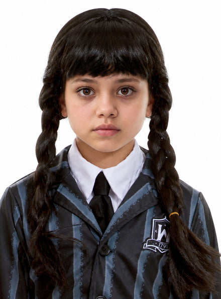 Gothic School Girl Black Plaits Costume Wig
