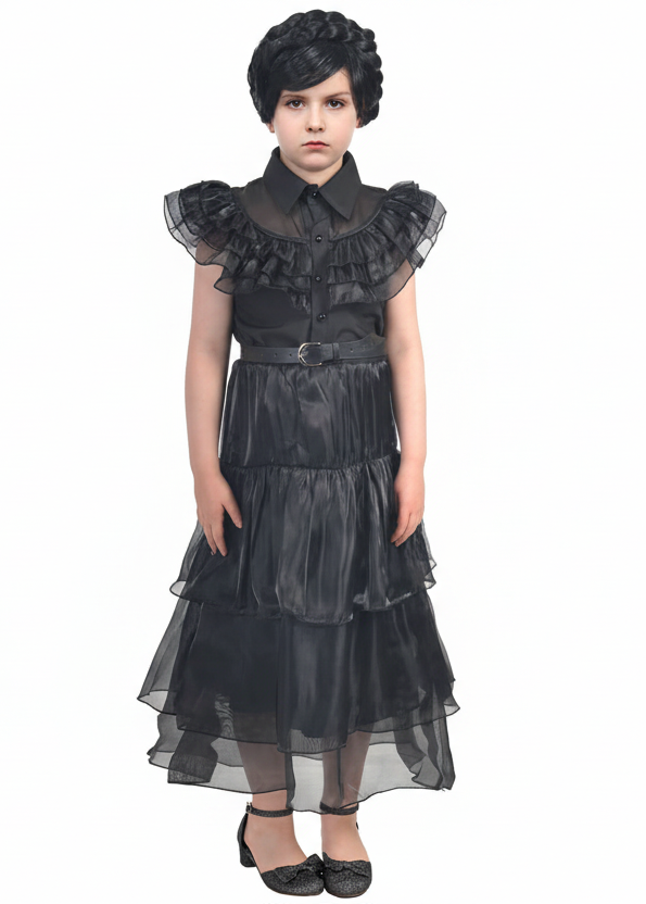 Image of Deluxe Girl's Wednesday Black Party Dress Costume - Main Image