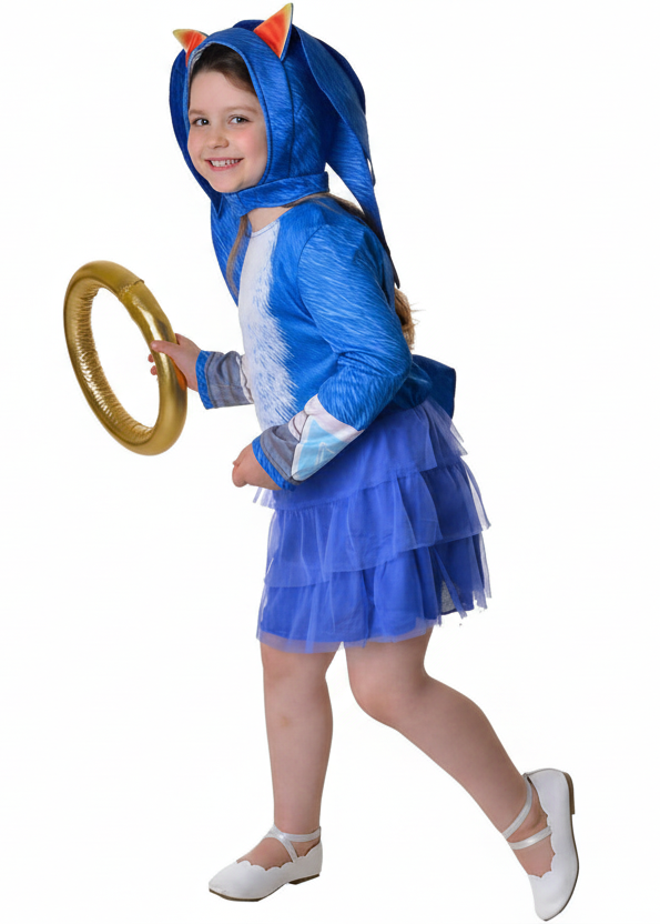 Image of Deluxe Girls Blue Hedgehog Gaming Costume - Main Image