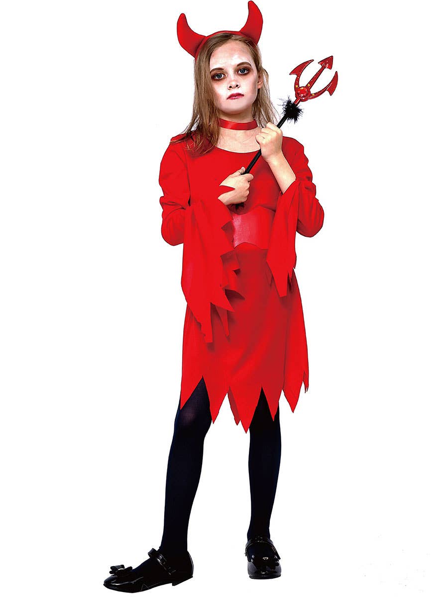 Girls Red Devil Halloween Costume - Main Image