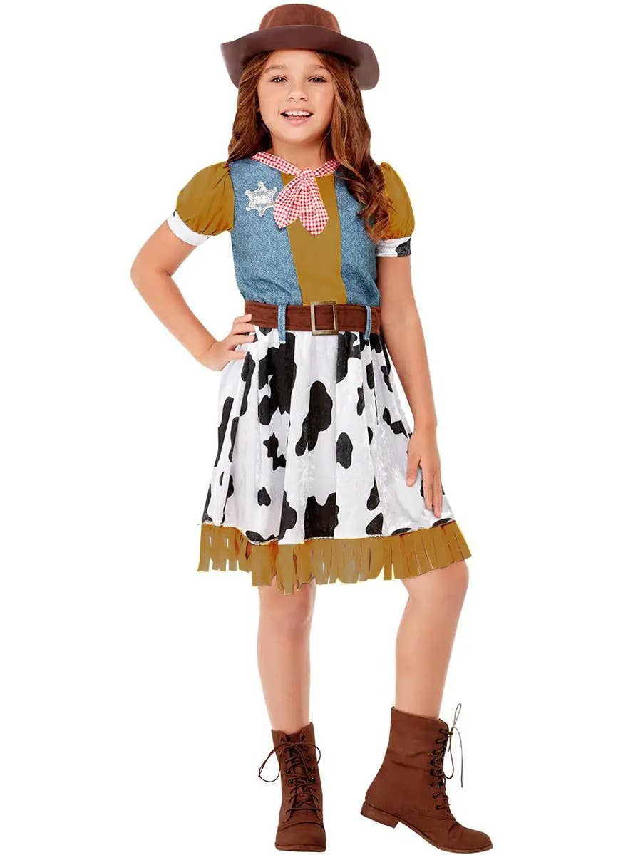 Girls Wild West Cow Print Cowgirl Costume - Main Image