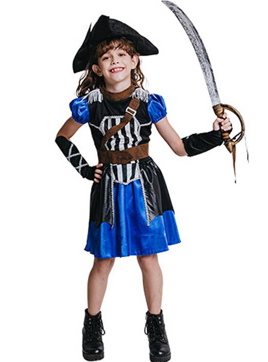 Image of Swashbuckling Blue Pirate Girl's Dress Up Costume