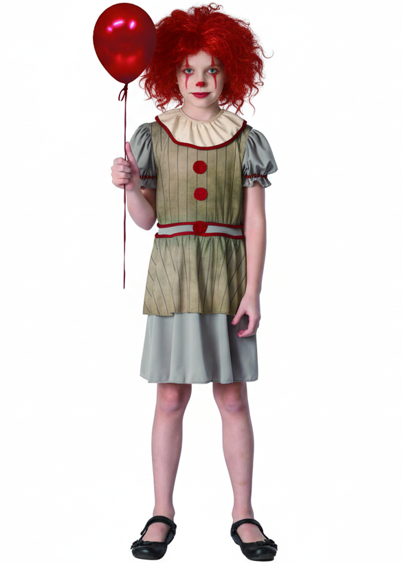 Girls Horror Movie Clown Pennywise Inspired Halloween Costume - Main Image